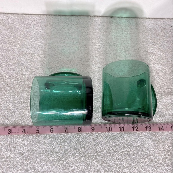 Vintage Emerald Green Clear Glass Mugs Coffee Cups x2 - Picture 2 of 8
